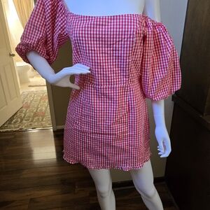 Vici Red Gingham Off-Shoulder Mini Dress